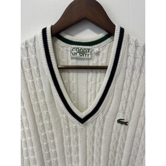 Lacoste Sport Creme Cricket Classic Cable Knit Sweater Vest Size 8 - Picture 4 of 8